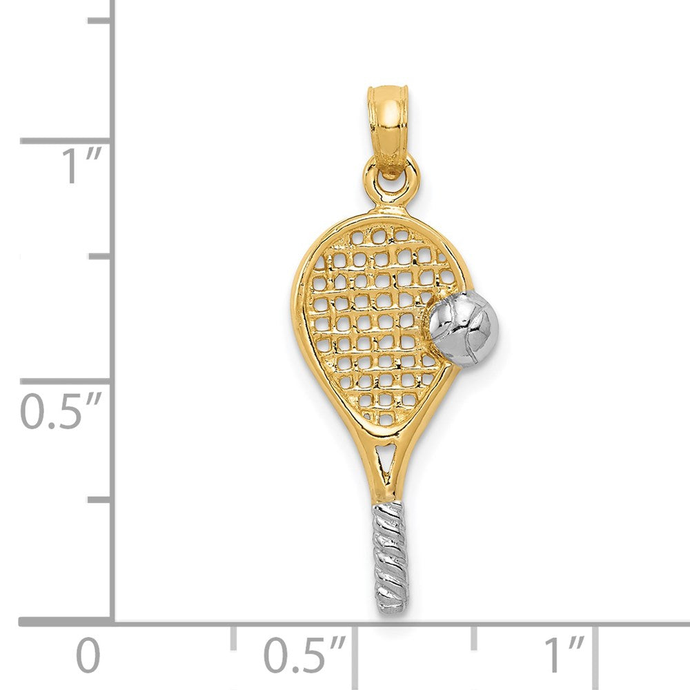 14K Gelb & Rhodium mit Rhodium Poliert Tennis Schläger Anhänger
