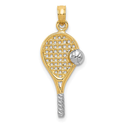 14K Gelb & Rhodium mit Rhodium Poliert Tennis Schläger Anhänger