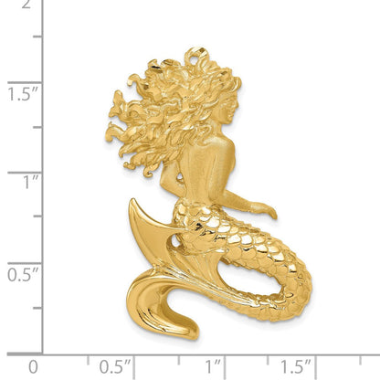 14K Gelbgold Poliert & Satiniert Diamantiert Meerjungfrau Anhänger