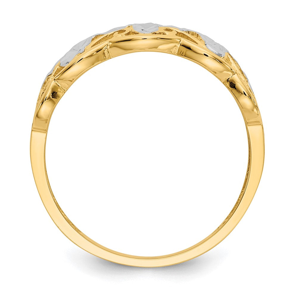 14K Gelbgold Rhodiniert Diamantierter Wellen-Ring