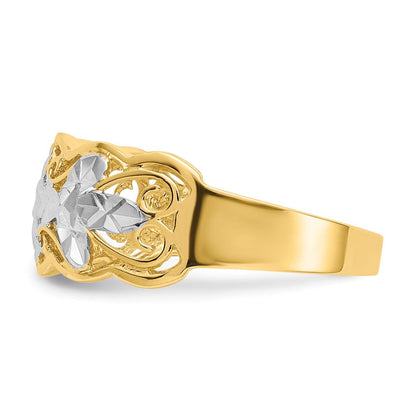 14K Gelbgold Rhodiniert Diamantierter Wellen-Ring