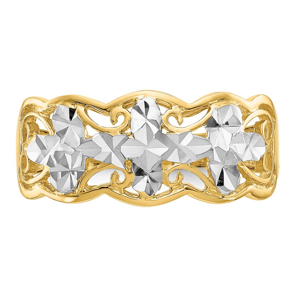 14K Gelbgold Rhodiniert Diamantierter Wellen-Ring
