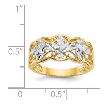 14K Gelbgold Rhodiniert Diamantierter Wellen-Ring