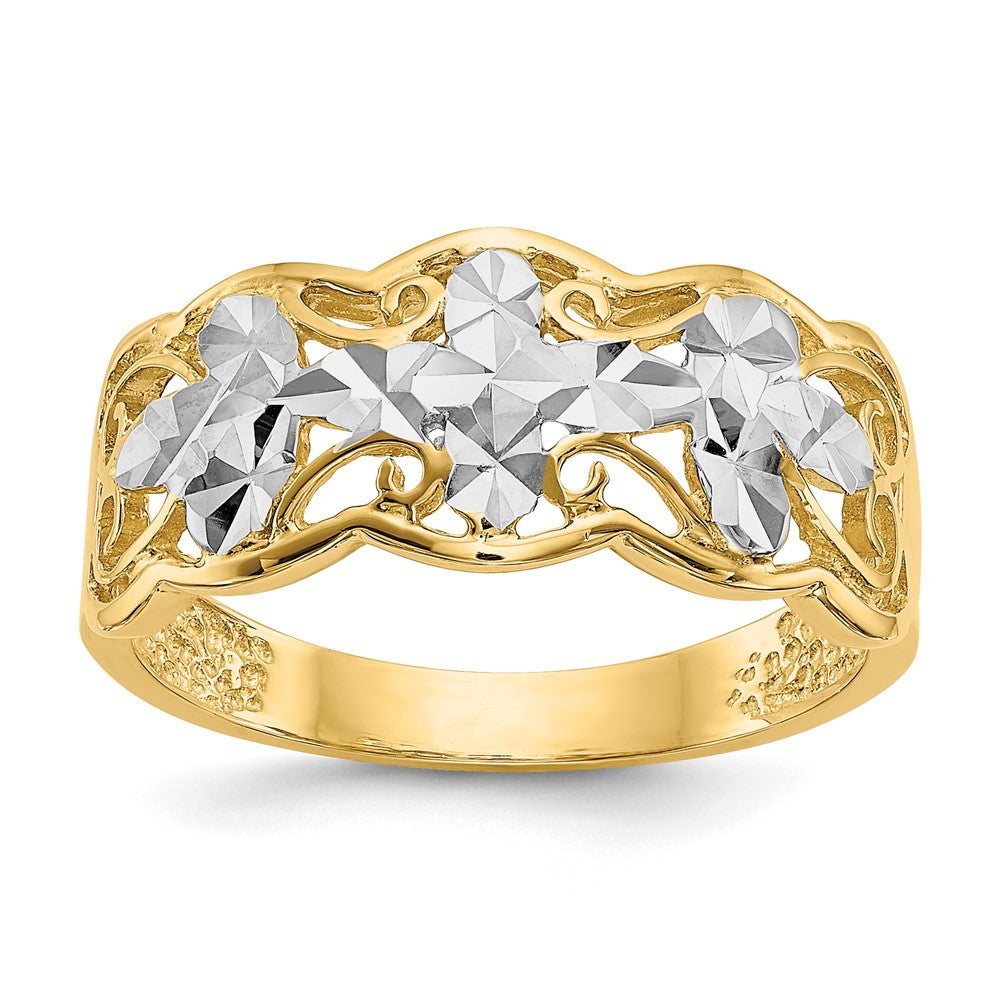 14K Gelbgold Rhodiniert Diamantierter Wellen-Ring