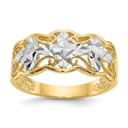 14K Gelbgold Rhodiniert Diamantierter Wellen-Ring