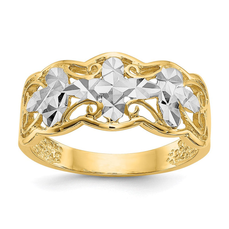 14K Gelbgold Rhodiniert Diamantierter Wellen-Ring