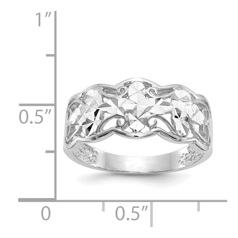 14K Weißgold Ring mit Diamantschliff-Wellenmuster