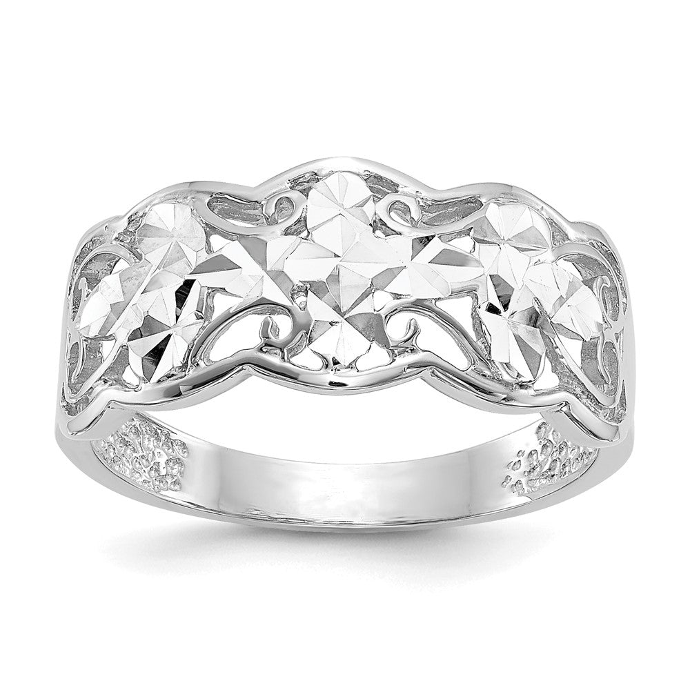 14K Weißgold Ring mit Diamantschliff-Wellenmuster