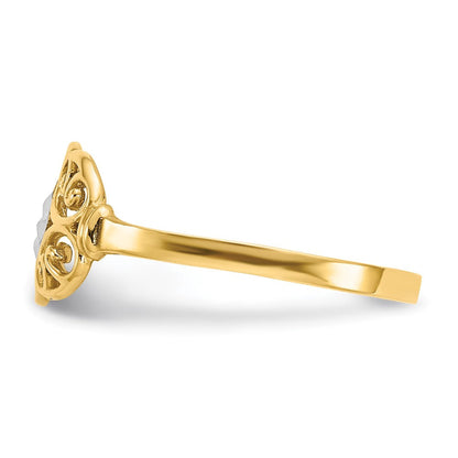 14K Gelbgold Ring mit Rhodium-Filigran