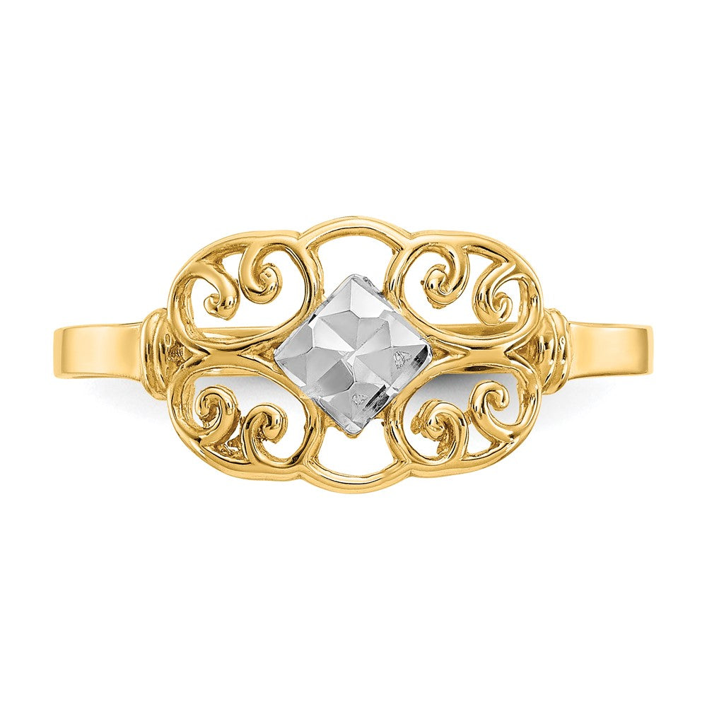 14K Gelbgold Ring mit Rhodium-Filigran