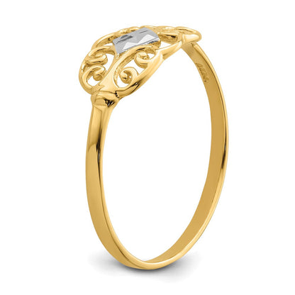 14K Gelbgold Ring mit Rhodium-Filigran