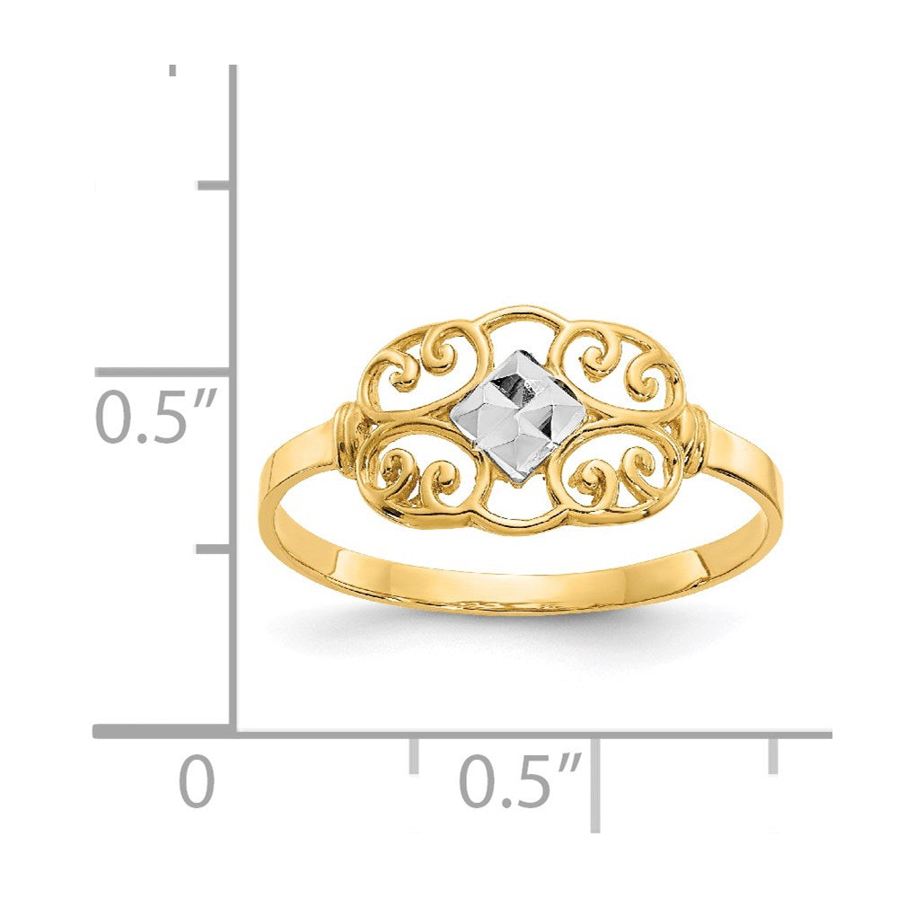 14K Gelbgold Ring mit Rhodium-Filigran
