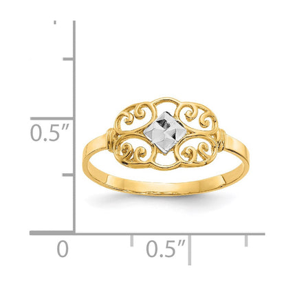 14K Gelbgold Ring mit Rhodium-Filigran