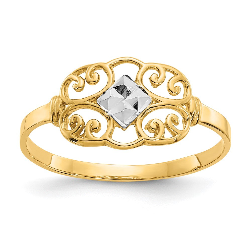 14K Gelbgold Ring mit Rhodium-Filigran