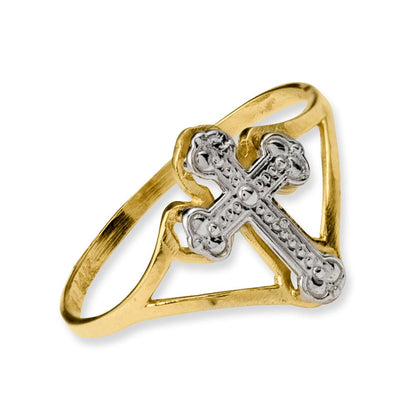 14K Gelbgold Kreuzring mit Rhodium