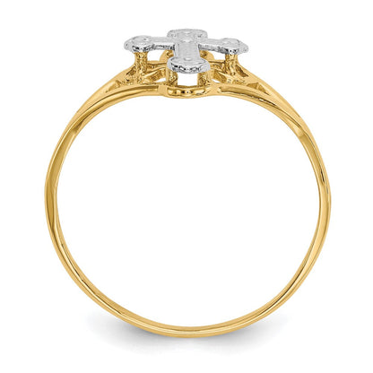 14K Gelbgold Kreuzring mit Rhodium