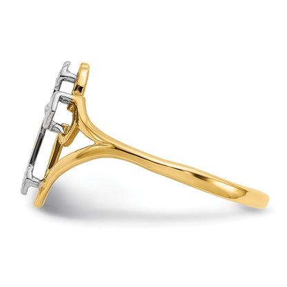 14K Gelbgold Kreuzring mit Rhodium