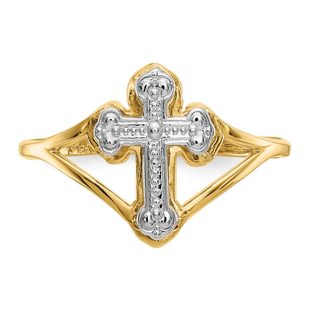 14K Gelbgold Kreuzring mit Rhodium