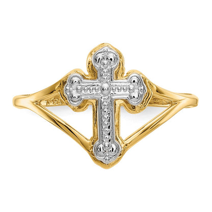 14K Gelbgold Kreuzring mit Rhodium