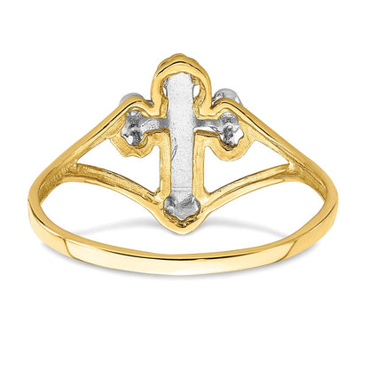 14K Gelbgold Kreuzring mit Rhodium