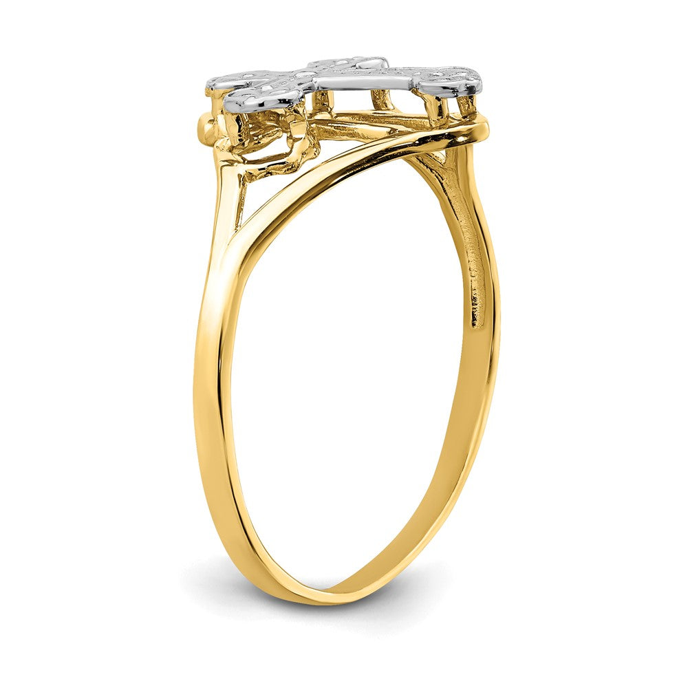 14K Gelbgold Kreuzring mit Rhodium
