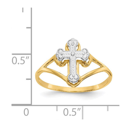 14K Gelbgold Kreuzring mit Rhodium