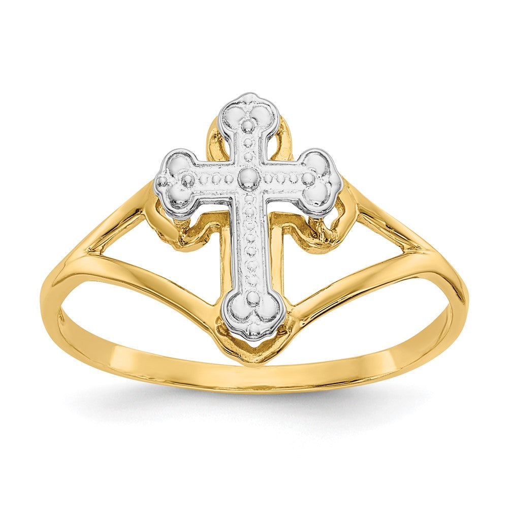 14K Gelbgold Kreuzring mit Rhodium