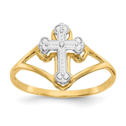 14K Gelbgold Kreuzring mit Rhodium