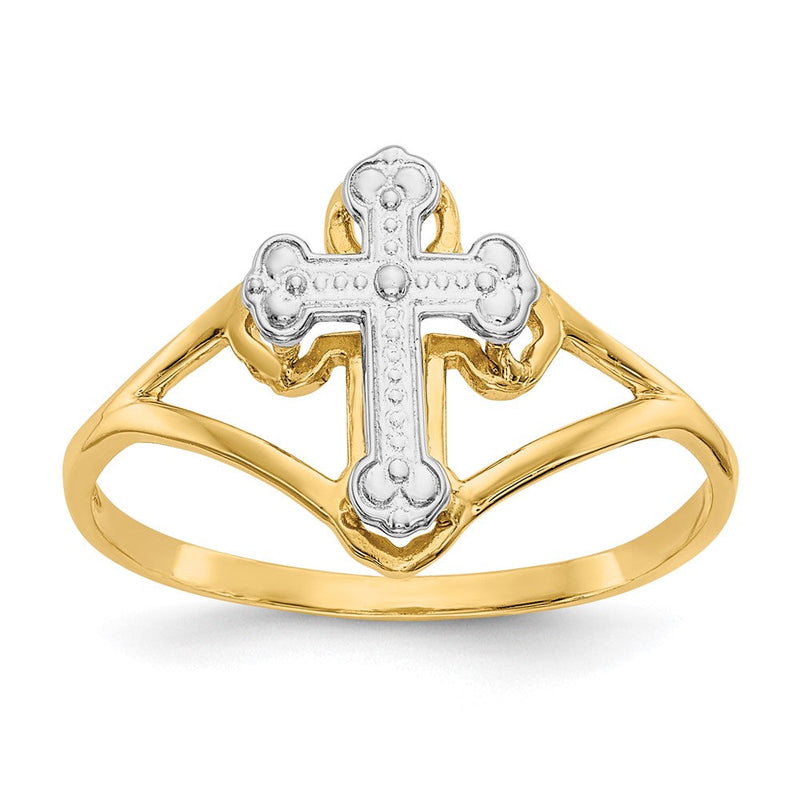 14K Gelbgold Kreuzring mit Rhodium
