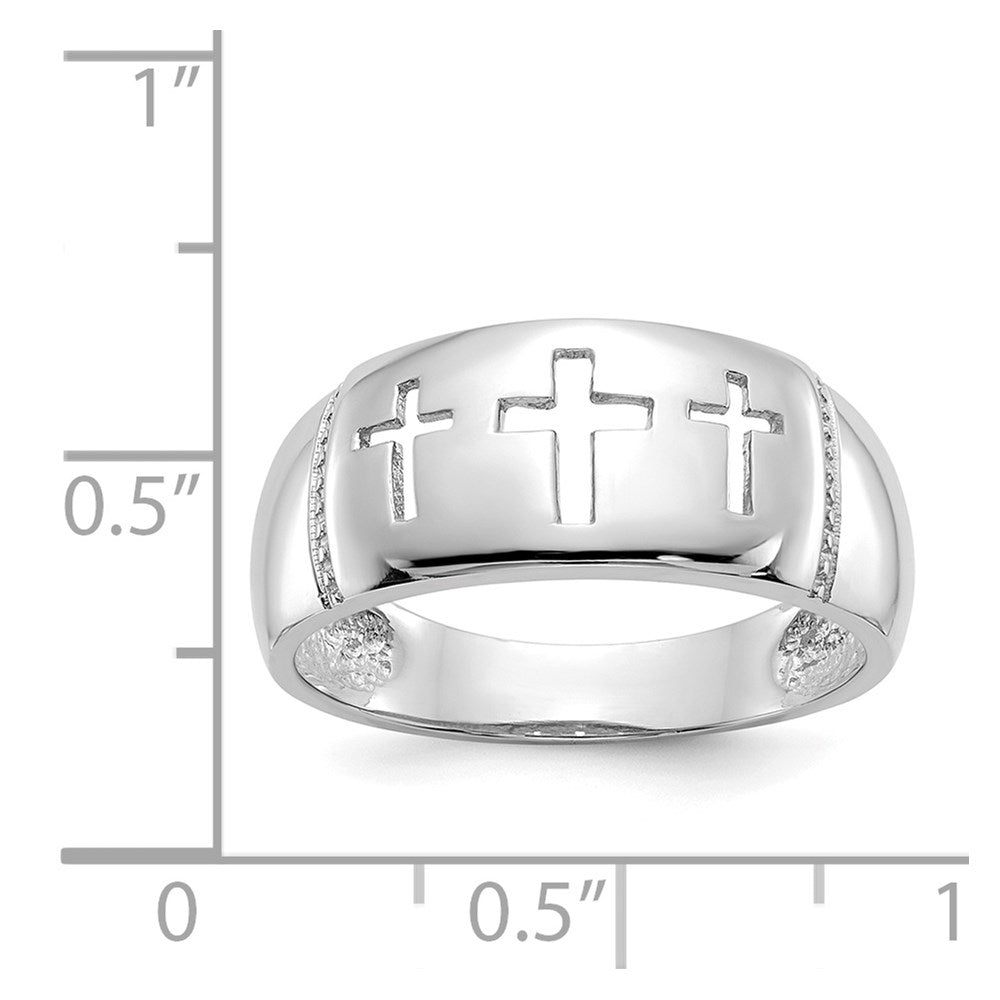 14K Weißgold Ring mit poliertem Ausschnitt in Form von 3 Kreuzen