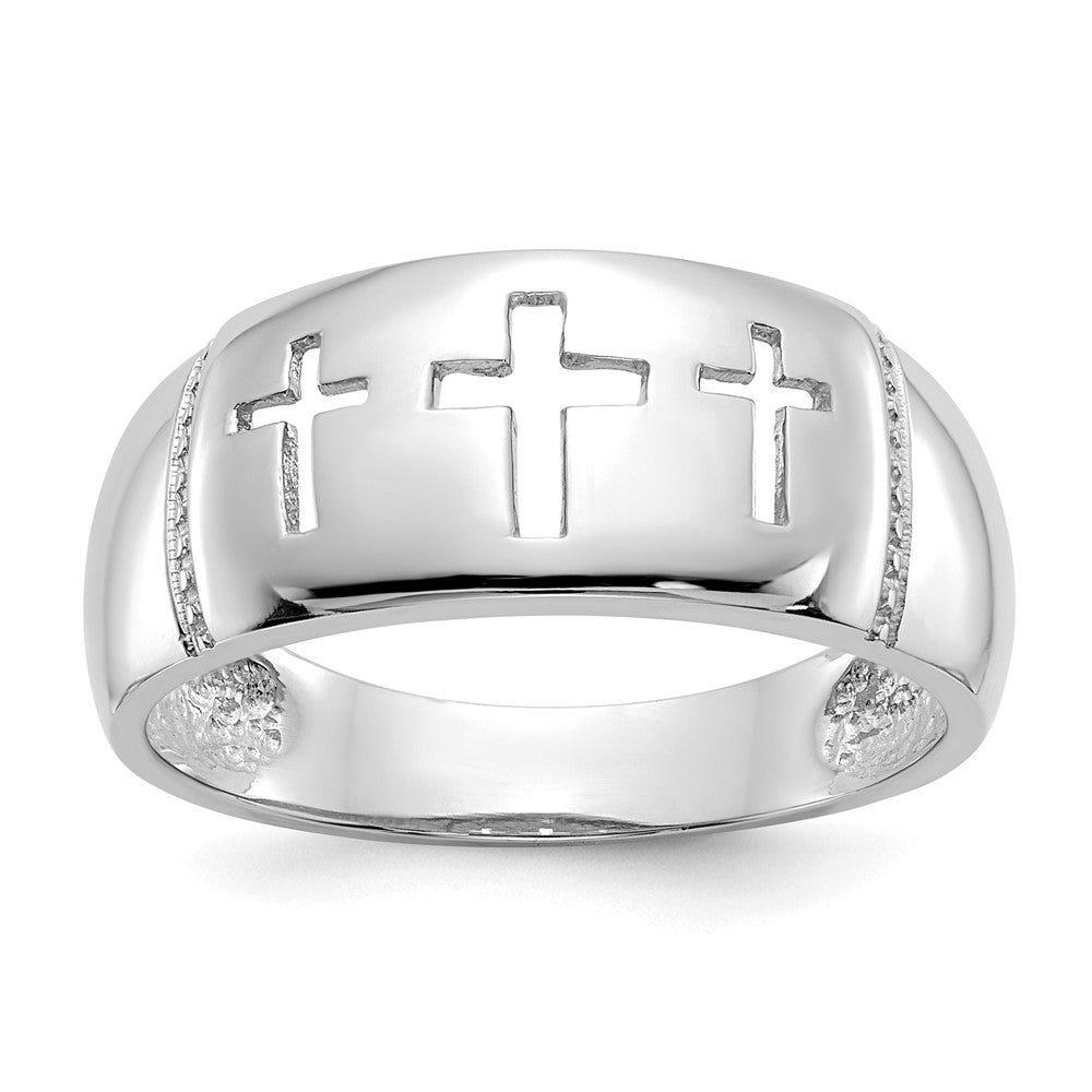 14K Weißgold Ring mit poliertem Ausschnitt in Form von 3 Kreuzen