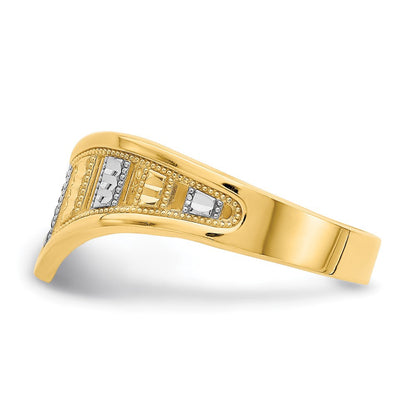 14K Gelbgold-Chevronring mit Rhodium-Beschichtung und diamantgeschliffenen Streifen