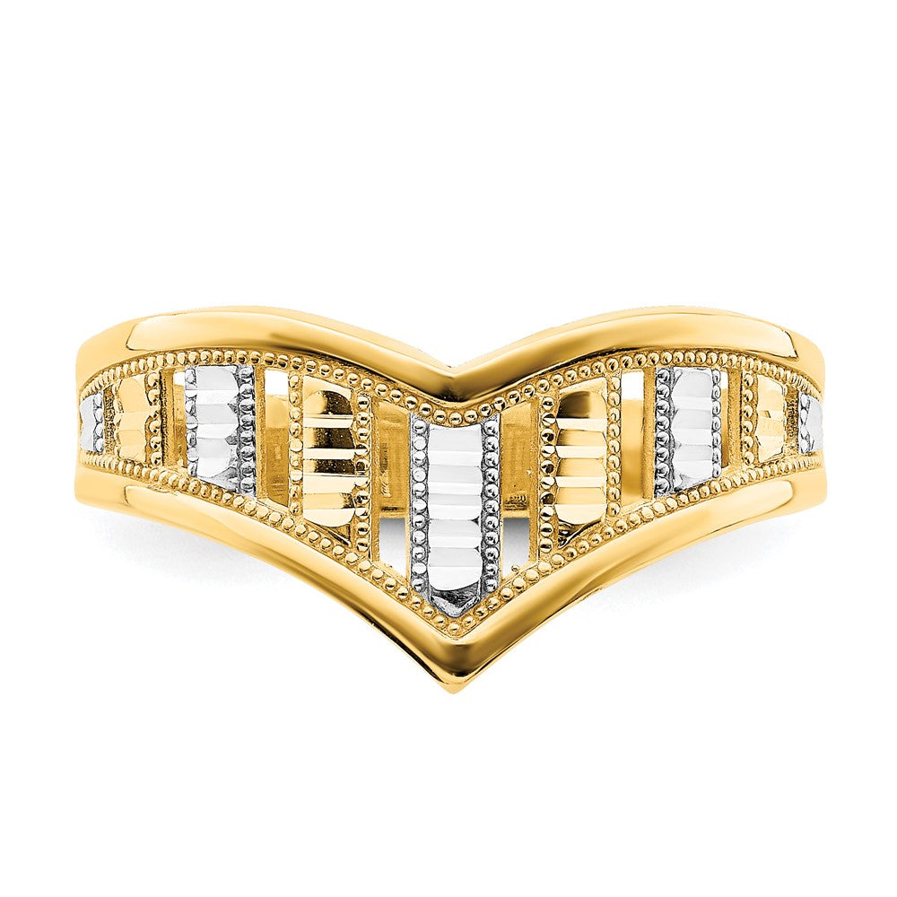 14K Gelbgold-Chevronring mit Rhodium-Beschichtung und diamantgeschliffenen Streifen