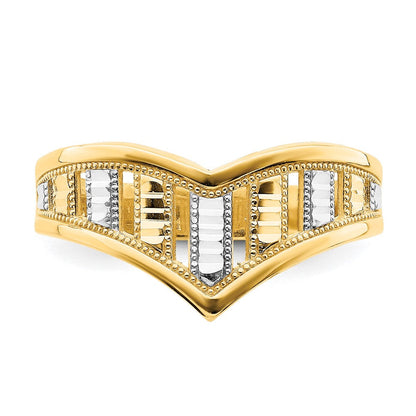 14K Gelbgold-Chevronring mit Rhodium-Beschichtung und diamantgeschliffenen Streifen
