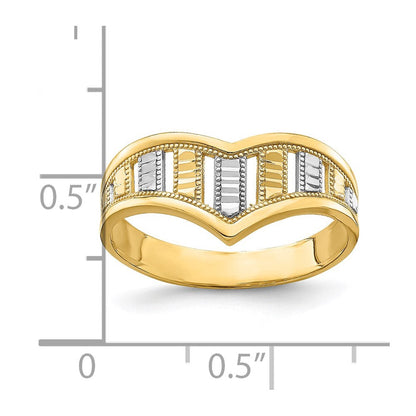 14K Gelbgold-Chevronring mit Rhodium-Beschichtung und diamantgeschliffenen Streifen