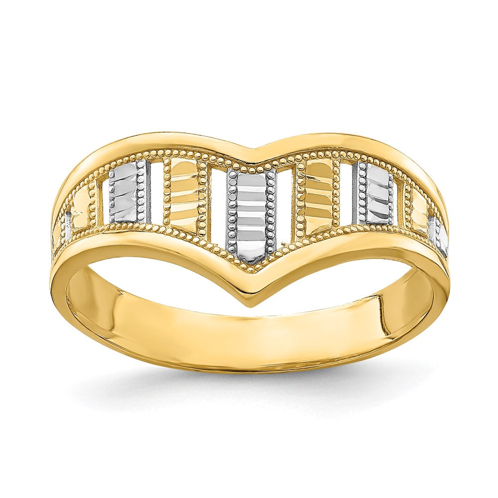 14K Gelbgold-Chevronring mit Rhodium-Beschichtung und diamantgeschliffenen Streifen