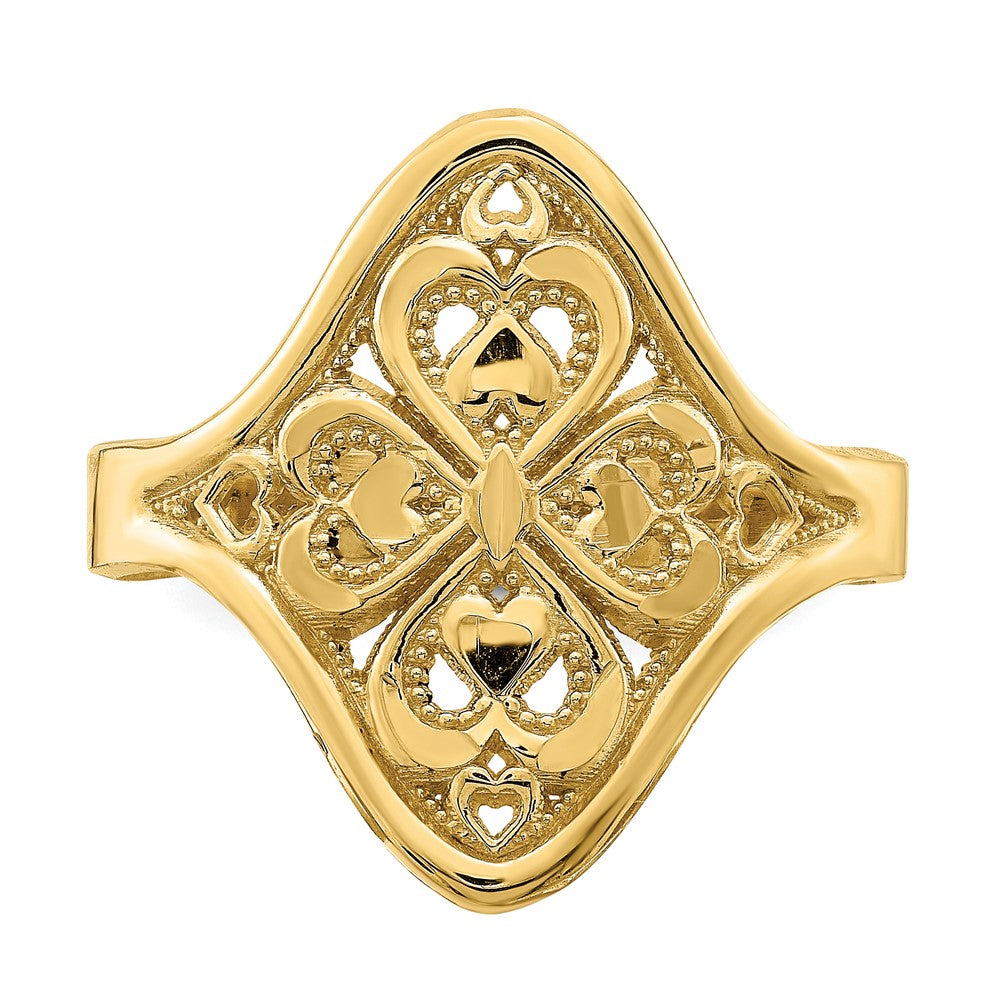 14K Gelbgold Ring mit Diamantschliff und Filigranmuster