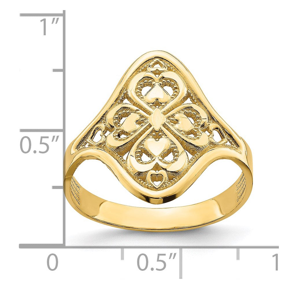 14K Gelbgold Ring mit Diamantschliff und Filigranmuster