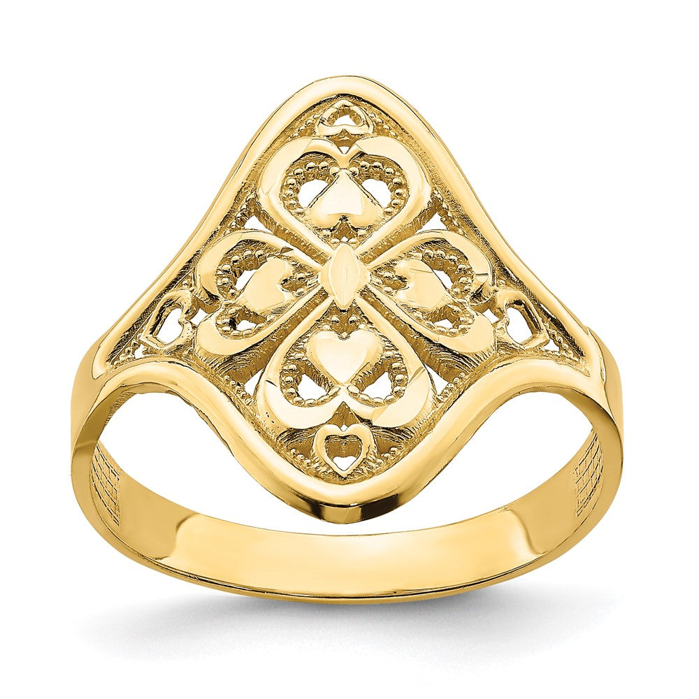 14K Gelbgold Ring mit Diamantschliff und Filigranmuster
