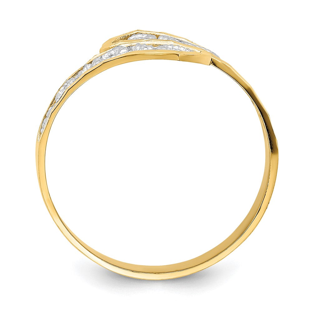 14K Gelbgold mit Rhodium diamantgeschliffener Überkreuz-Ring