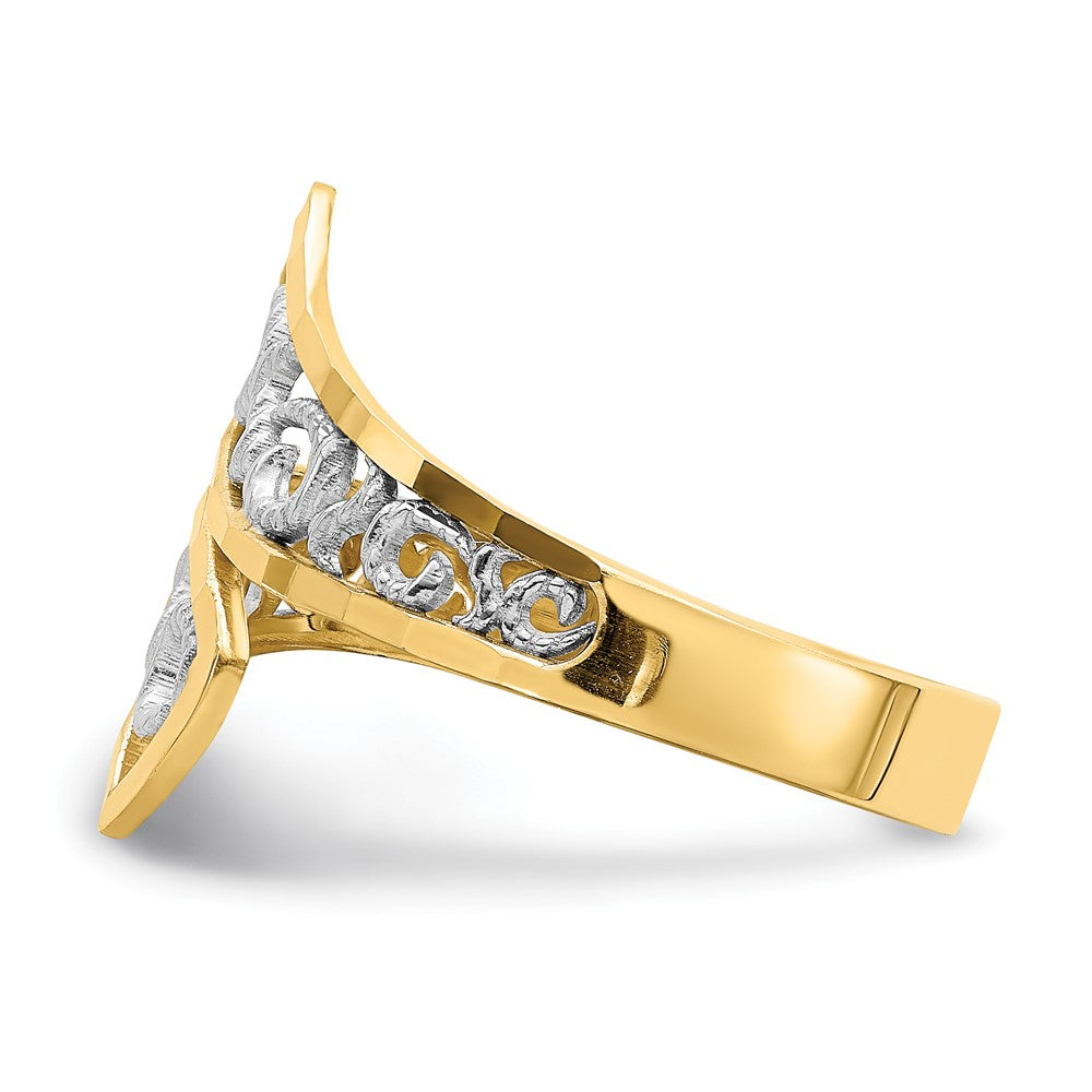 14K Gelbgold mit Rhodium diamantgeschliffener Überkreuz-Ring