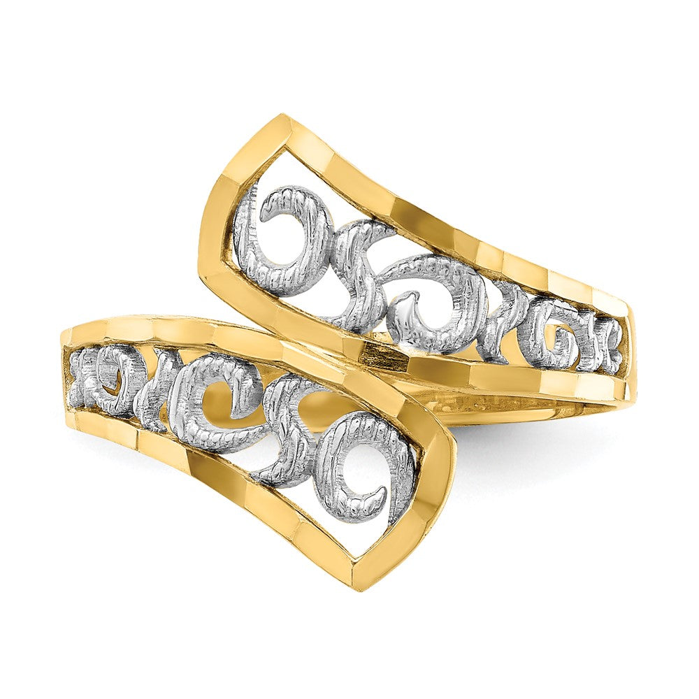 14K Gelbgold mit Rhodium diamantgeschliffener Überkreuz-Ring