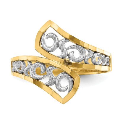 14K Gelbgold mit Rhodium diamantgeschliffener Überkreuz-Ring