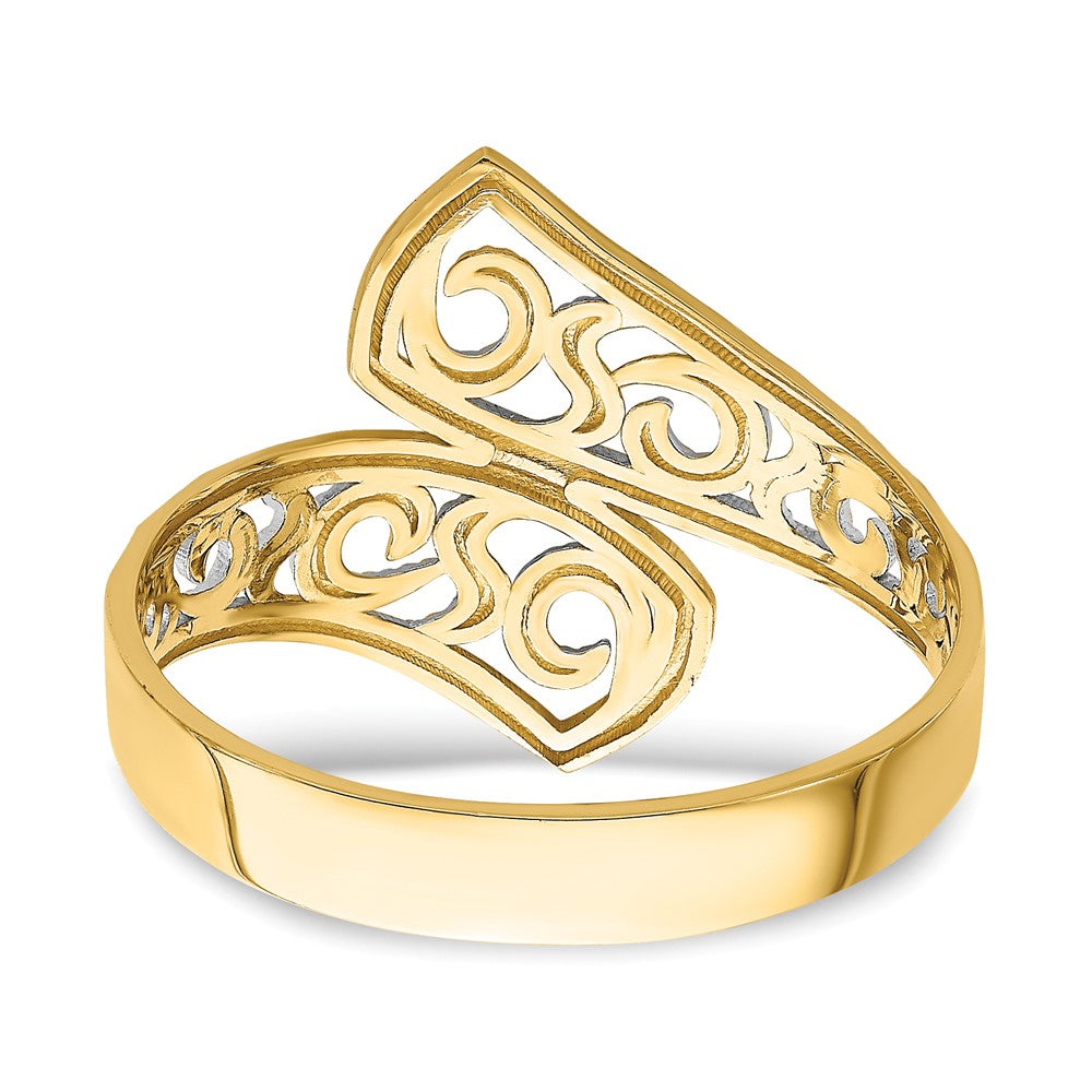 14K Gelbgold mit Rhodium diamantgeschliffener Überkreuz-Ring