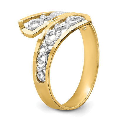 14K Gelbgold mit Rhodium diamantgeschliffener Überkreuz-Ring