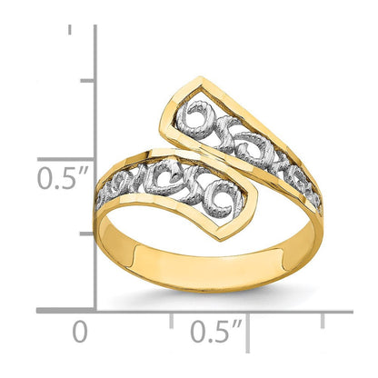 14K Gelbgold mit Rhodium diamantgeschliffener Überkreuz-Ring