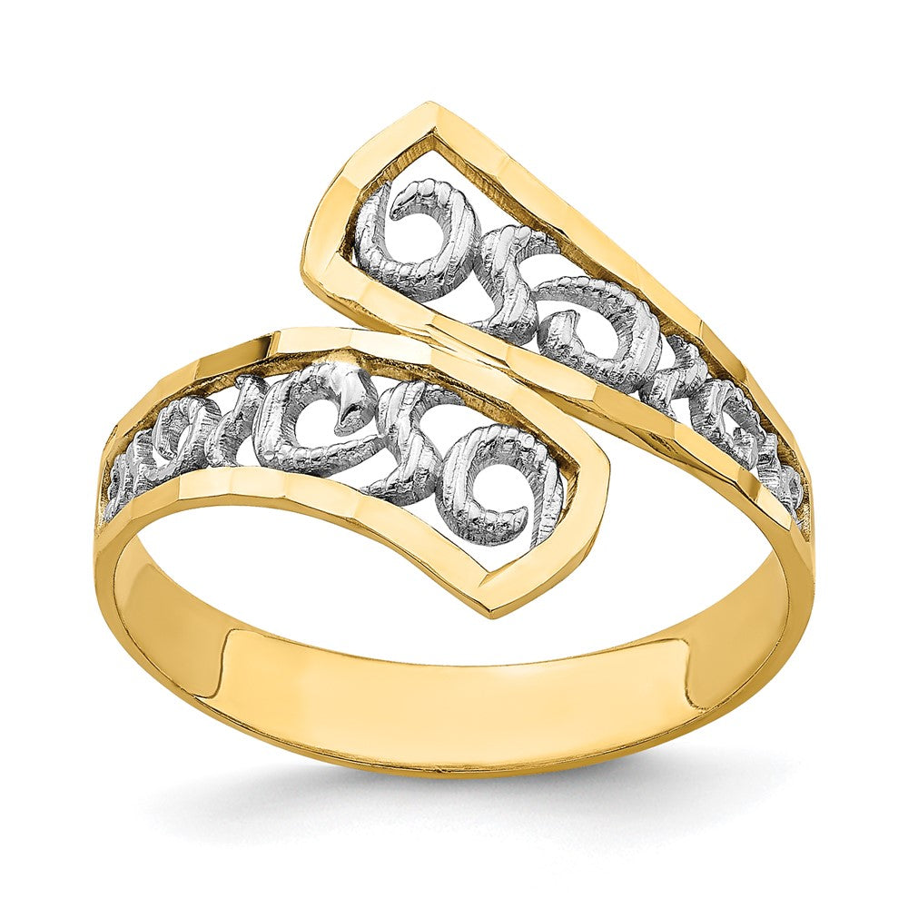 14K Gelbgold mit Rhodium diamantgeschliffener Überkreuz-Ring