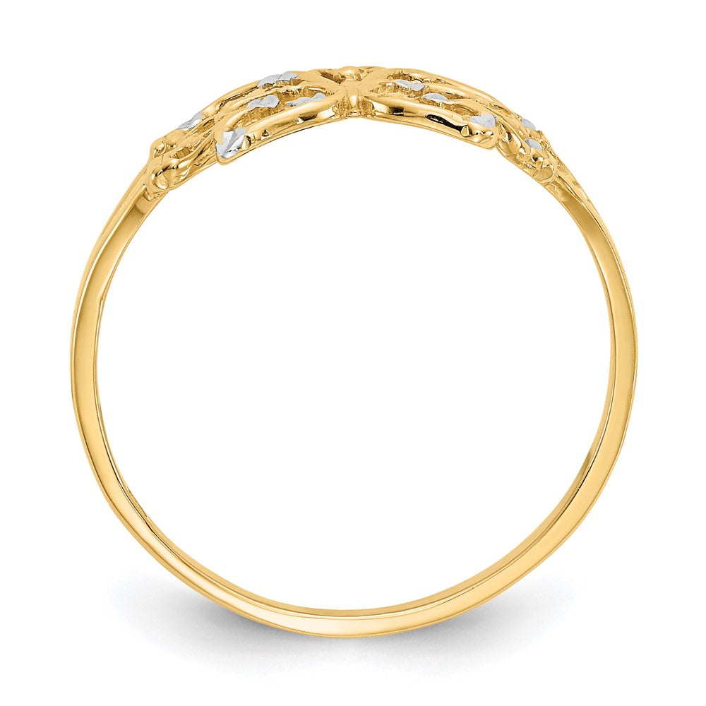 14K Gelbgold Ring mit Rhodium-Beschichtung und diamantierten Schmetterlingen