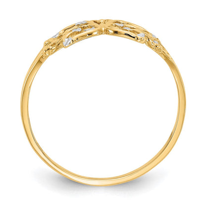14K Gelbgold Ring mit Rhodium-Beschichtung und diamantierten Schmetterlingen