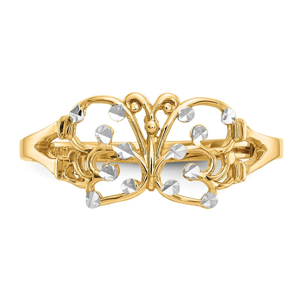 14K Gelbgold Ring mit Rhodium-Beschichtung und diamantierten Schmetterlingen